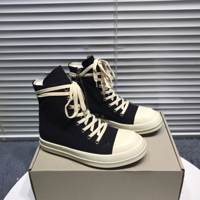 1:1 quality version Rick 0wens canvas hi sneaker shoes zipper black and white