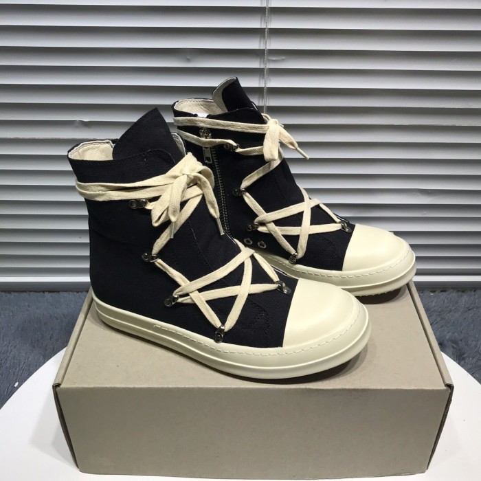 Rick 0wens cross shoelaces canvas hi shoes sneaker [This pair of shoes needs to be made to order Custom made time is about 10 days]