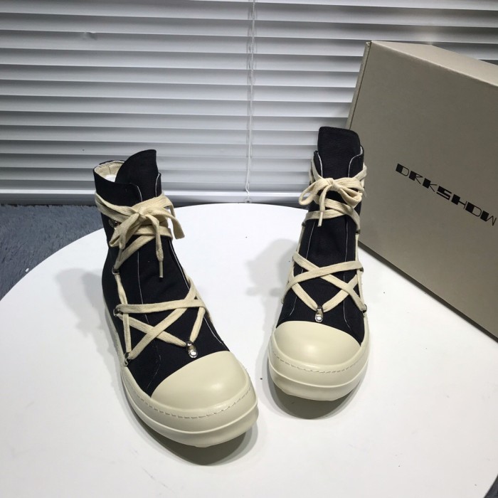 Rick 0wens cross shoelaces canvas hi shoes sneaker [This pair of shoes needs to be made to order Custom made time is about 10 days]