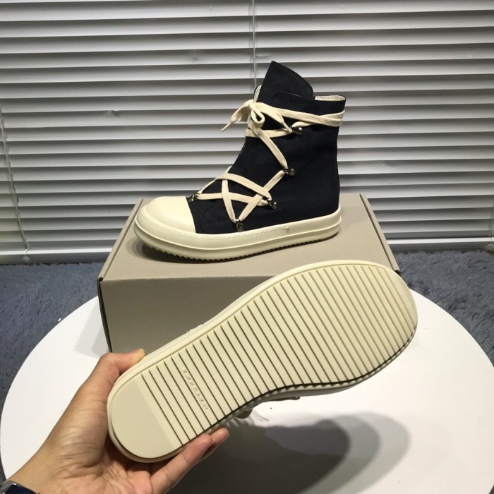 Rick 0wens cross shoelaces canvas hi shoes sneaker [This pair of shoes needs to be made to order Custom made time is about 10 days]