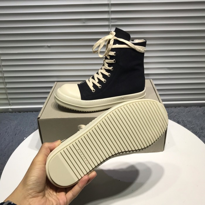 1:1 quality version Rick 0wens canvas hi sneaker shoes zipper black and white