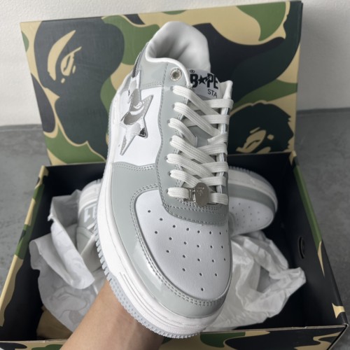 1:1 quality version White Grey Camouflage Stars Patent Leather Low Top Sneakers