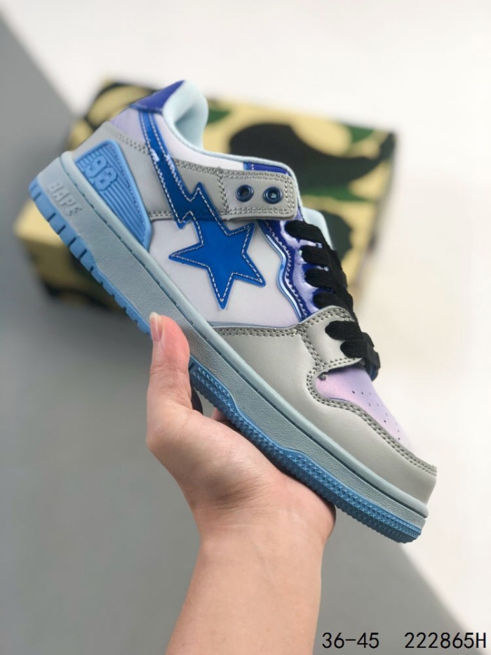 Kraft leather gradient blue purple low top sneakers
