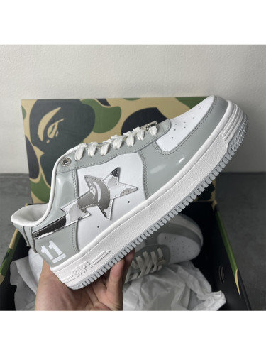 1:1 quality version White Grey Camouflage Stars Patent Leather Low Top Sneakers