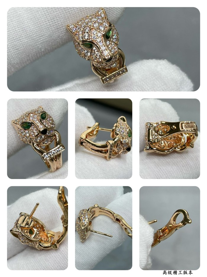 1:1 quality version CNC C@rtier Leopard Head Earrings