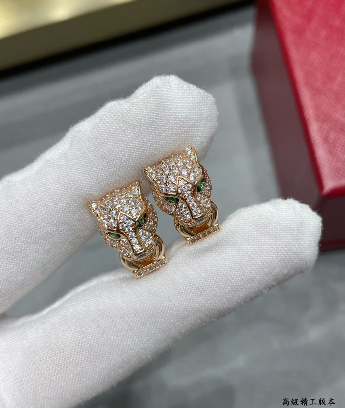 1:1 quality version CNC C@rtier Leopard Head Earrings