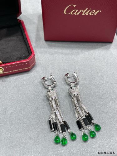 1:1 quality version C@rtier black onyx tassel leopard earrings
