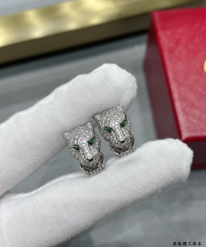 1:1 quality version CNC C@rtier Leopard Head Earrings