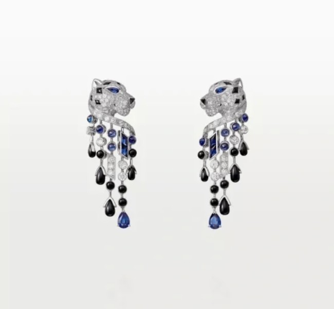 1:1 quality version C@rtier black onyx tassel leopard earrings