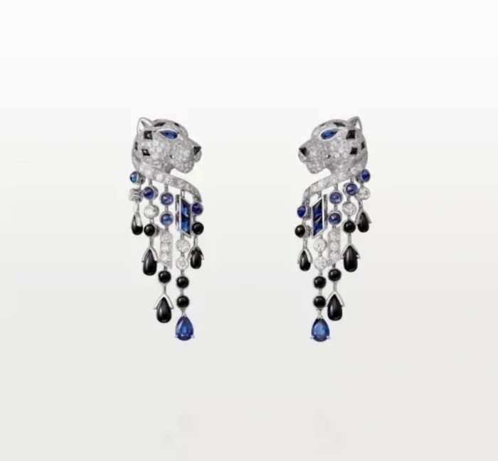 1:1 quality version C@rtier black onyx tassel leopard earrings