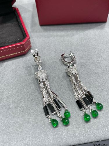 1:1 quality version C@rtier black onyx tassel leopard earrings