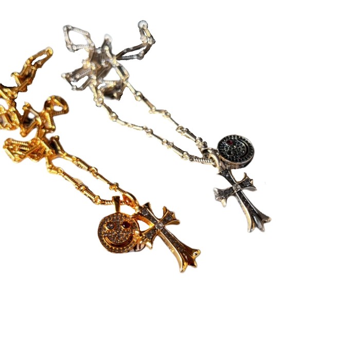 28203280 Smiley Face Full Diamond Cross Necklace 2 colors
