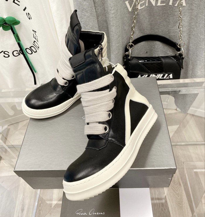1:1 quality version R*ck0wens 28304003 Big Triangle Chunky Lace Up High Top Shoes