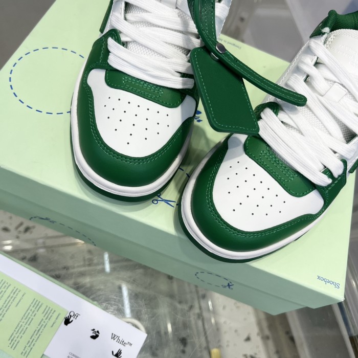 1:1 quality version OW Out Of Office OOO Low Tops White Green OMIA189C99LEA0010155