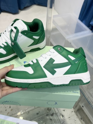 1:1 quality version OW Out Of Office OOO Low Tops White Green OMIA189C99LEA0010155