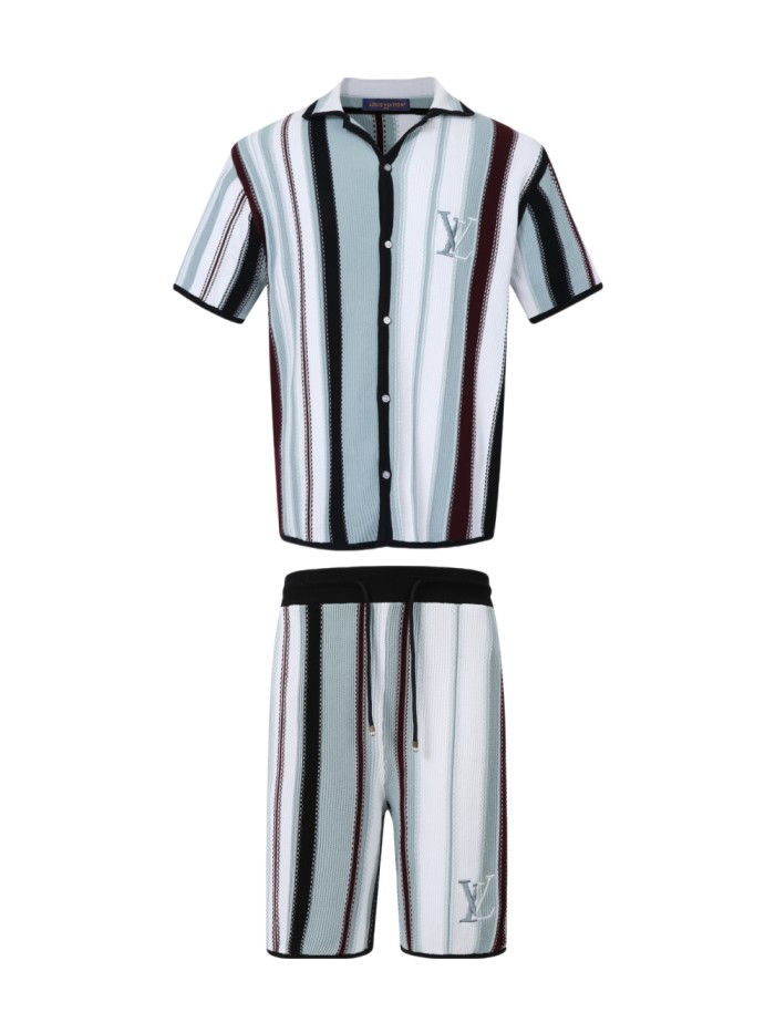 1:1 quality version 28327240 Striped Crochet shirt & shorts set