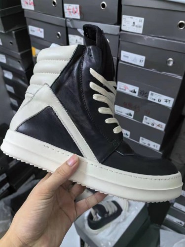 Leather Black and White Inverted Triangle High Top Shoes