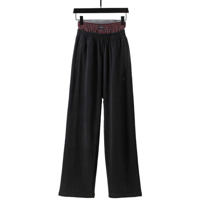 28419194 Checkered button patchwork faux two-piece embroidered pants 2 colors