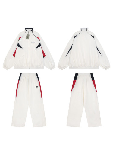 White and Red Patchwork Embroidered Jacket & Pants Set 28434411