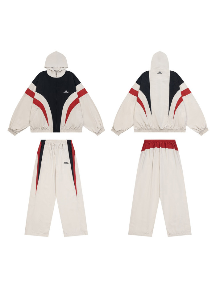 Embroidered Red and White Hooded Jacket & Pants Set 28434397