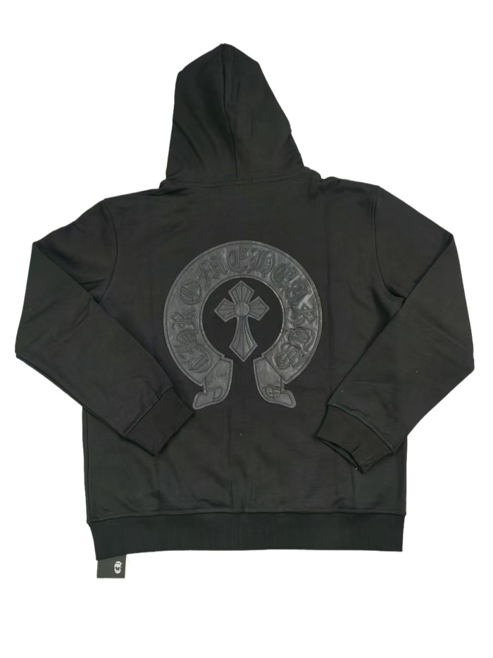  Leather Embroidered Horseshoe Loop Zipper Sweatshirt 2 colors