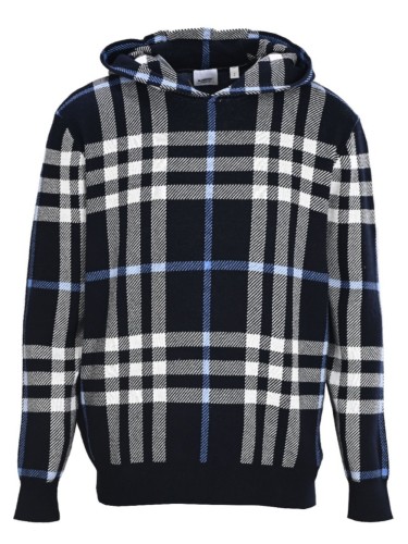 1:1 quality version Blue Large Check Knit Hoodie 28476816