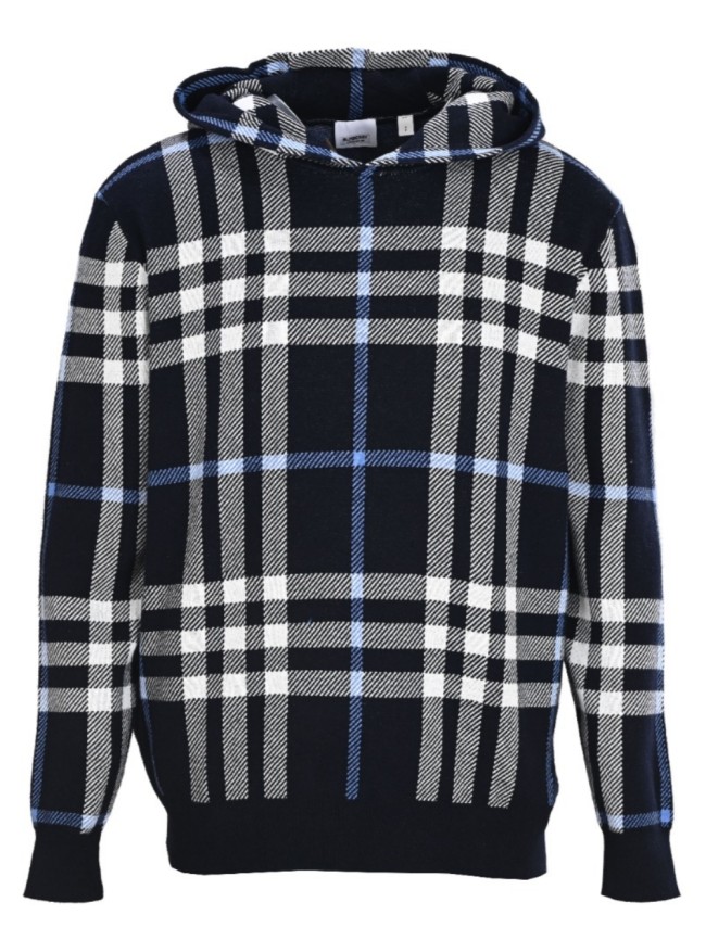 1:1 quality version Blue Large Check Knit Hoodie 28476816