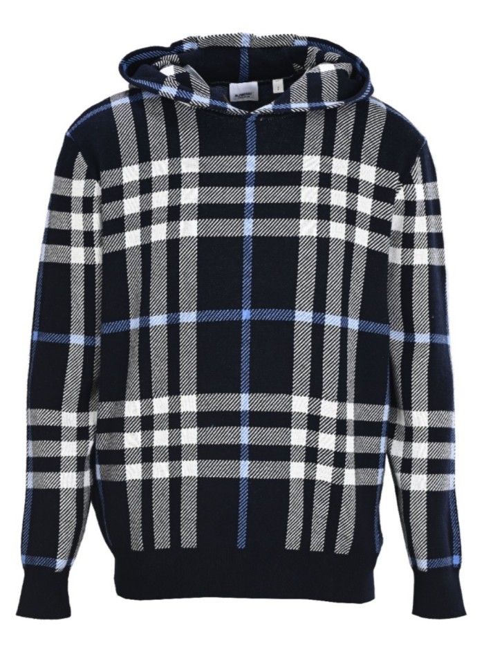 1:1 quality version Blue Large Check Knit Hoodie 28476816