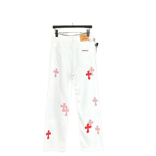 Pink-Trimmed Leather Cross White Jeans 28476836