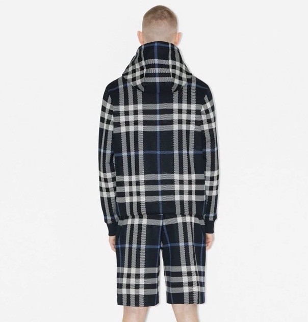 1:1 quality version Blue Large Check Knit Hoodie 28476816
