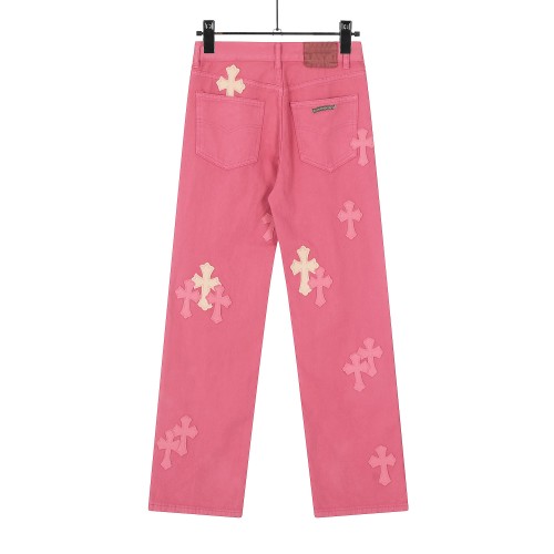 Patchwork Leather Cross Rose Pink Jeans 28479125