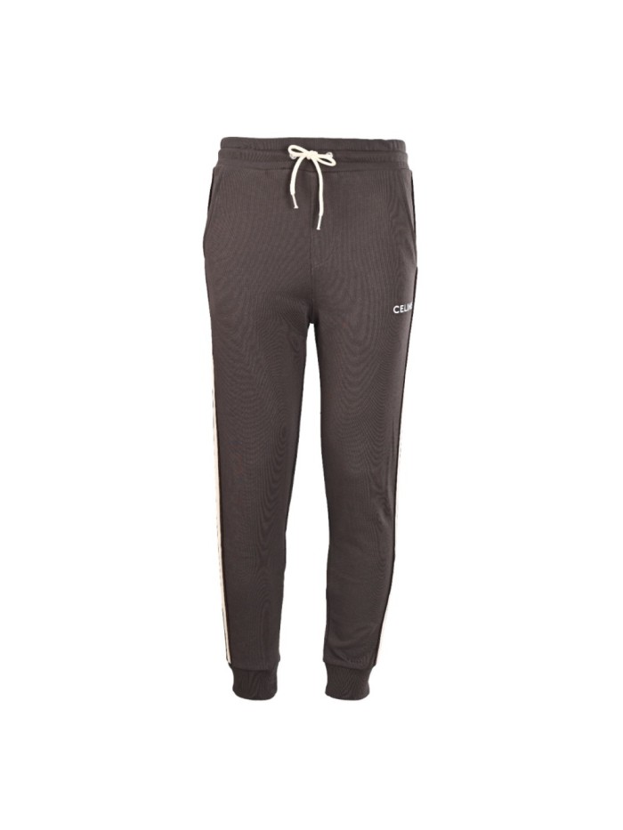 1:1 quality version side knitted ribbon embroidered logo tapered Pants 28491915
