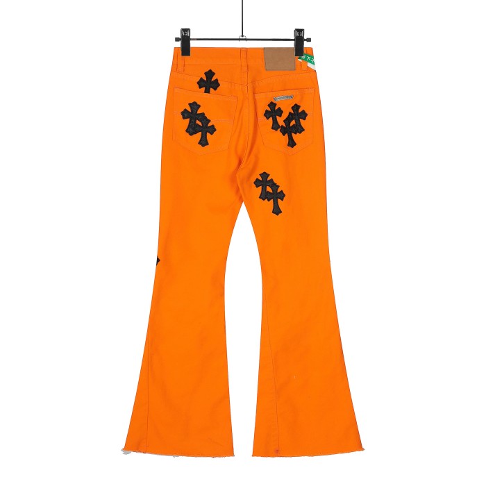 Black Patchwork Leather Cross Flared Jeans 28498827