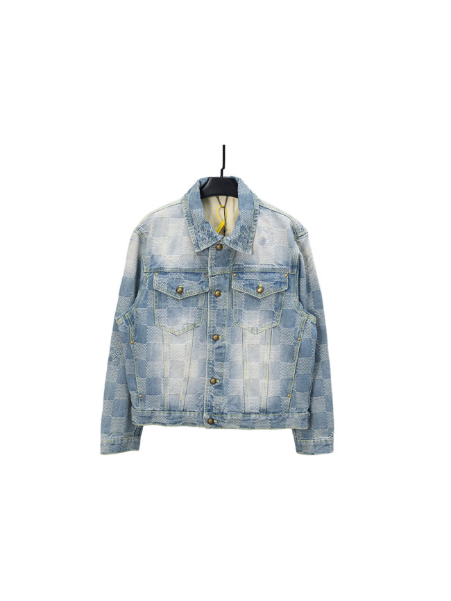Vintage Classic Gradient Checkered Denim Jacket 6 colors 28505011