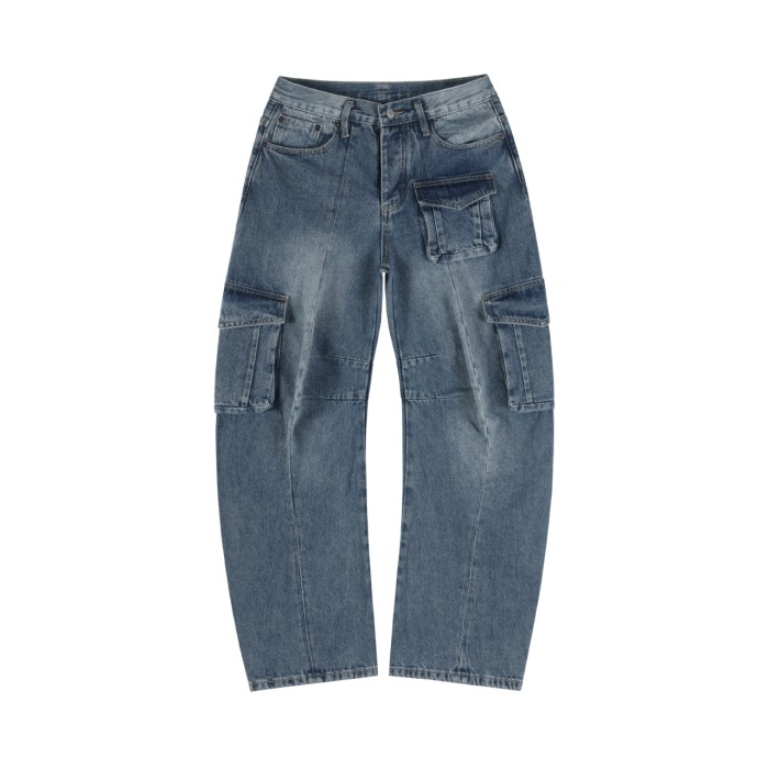Blue Multi-pocket Washed Version Jeans 28515006