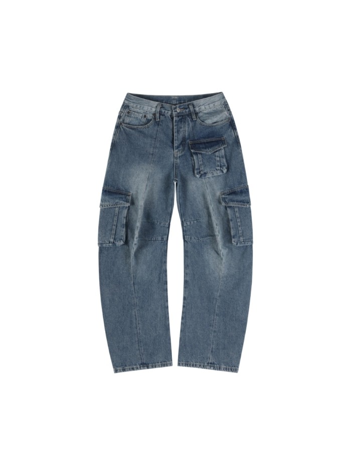 Blue Multi-pocket Washed Version Jeans 28515006