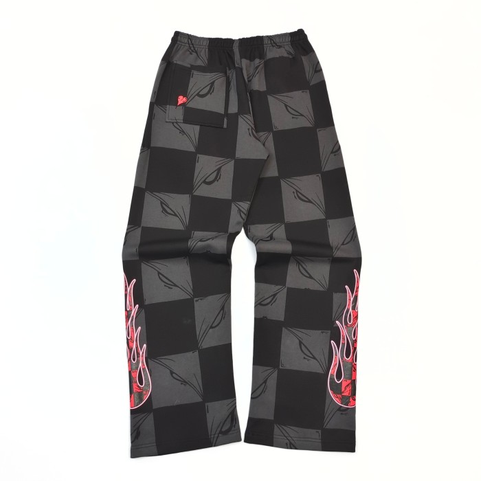 1:1 quality version Flame Print Black & Gray Check Hoodie & Pants Set 28519278