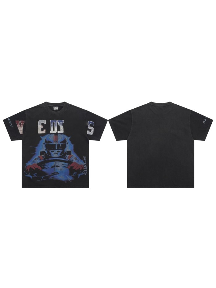 Vale Forever Racing car Burned diamond Printed Washed Version Tee