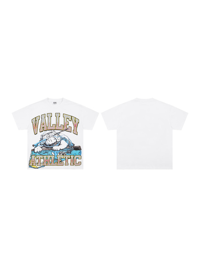 Vale Forever Rhinestone Letter Dog Print Washed Version Tee