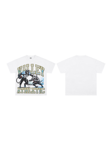 Vale Forever Diamond Encrusted Monogrammed Cat & Dog Battle Print Washed Version Tee