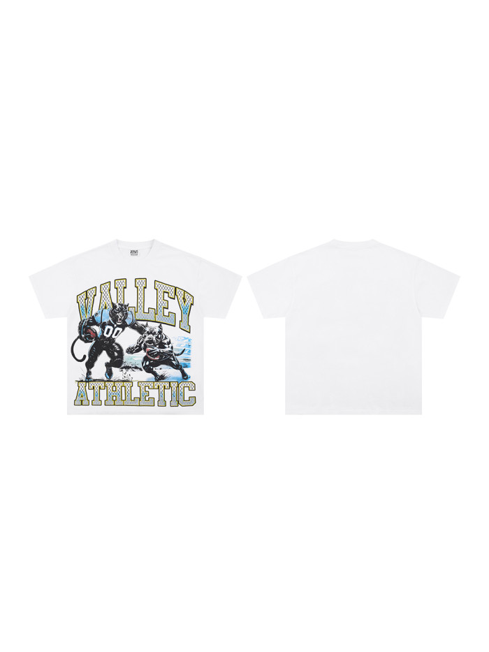 Vale Forever Diamond Encrusted Monogrammed Cat & Dog Battle Print Washed Version Tee