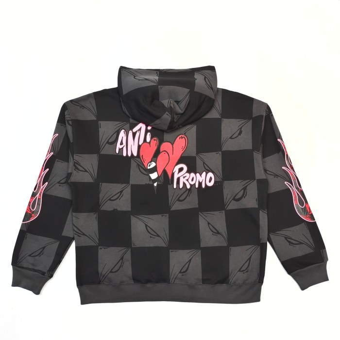 1:1 quality version Flame Print Black & Gray Check Hoodie & Pants Set 28519278
