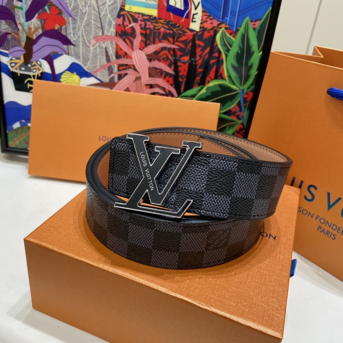 Glossy Buckle Black Leather Belt【Width 3.5 cm】28523789