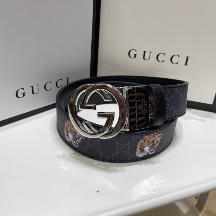 Tiger-Head Silver Steel Buckle Belt【Width 3.8cm】 28523805