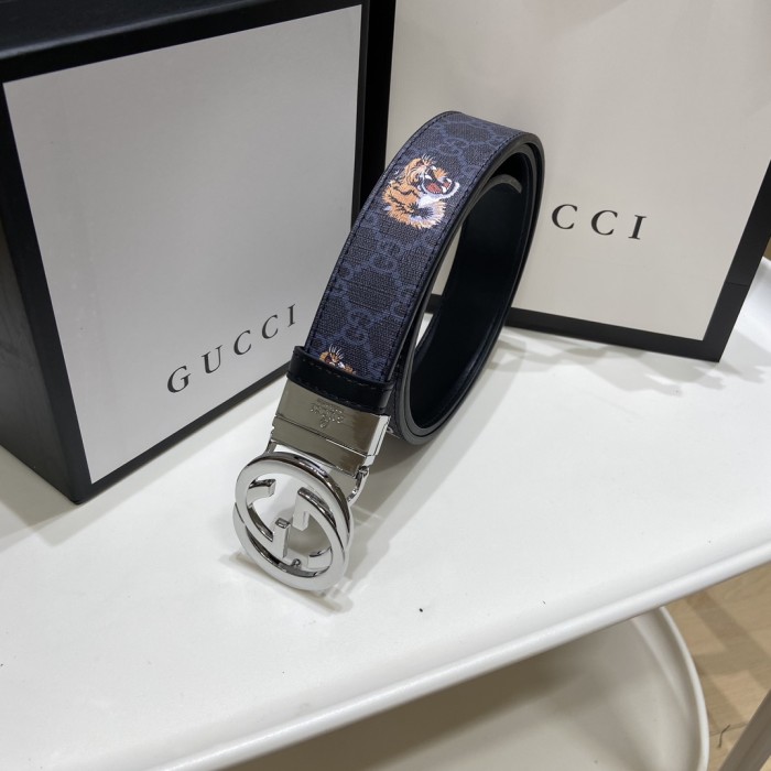 Tiger-Head Silver Steel Buckle Belt【Width 3.8cm】 28523805
