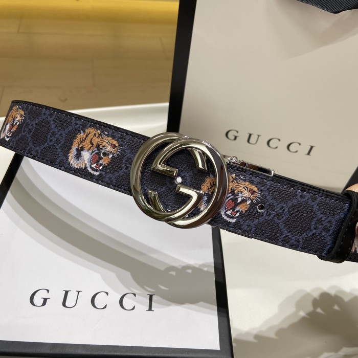 Tiger-Head Silver Steel Buckle Belt【Width 3.8cm】 28523805