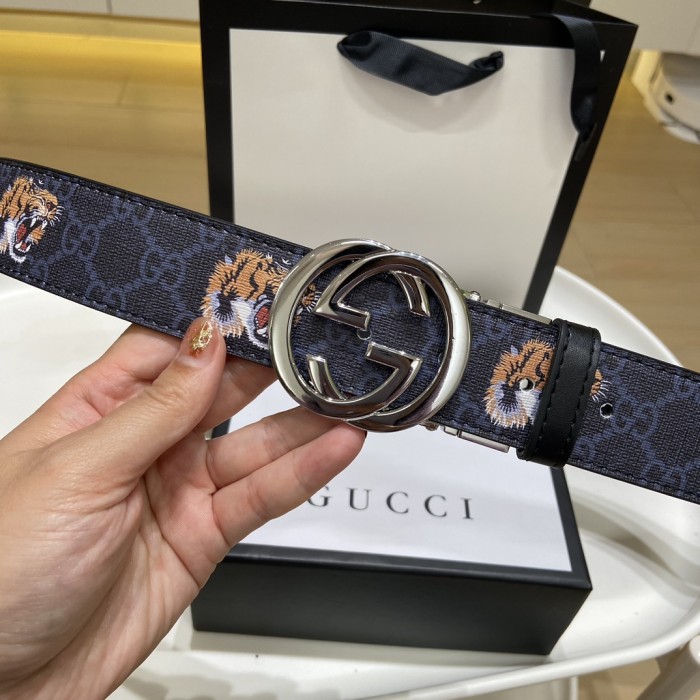 Tiger-Head Silver Steel Buckle Belt【Width 3.8cm】 28523805