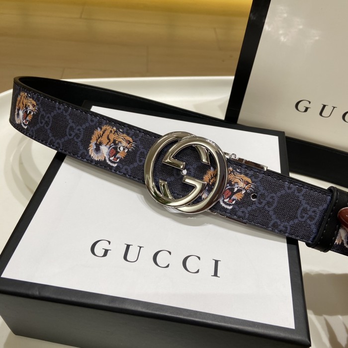 Tiger-Head Silver Steel Buckle Belt【Width 3.8cm】 28523805