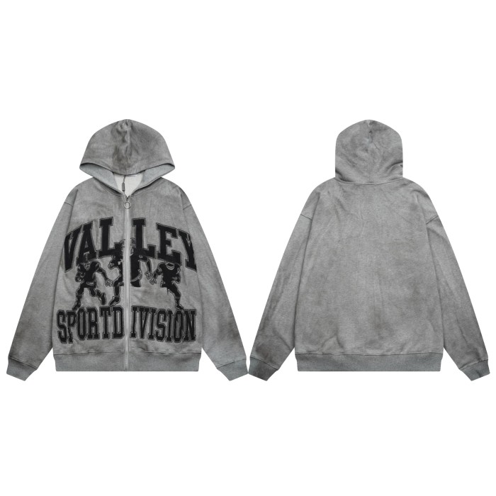 Patterned Letter Embroidered Washed Version Hoodie 2 colors 28523839