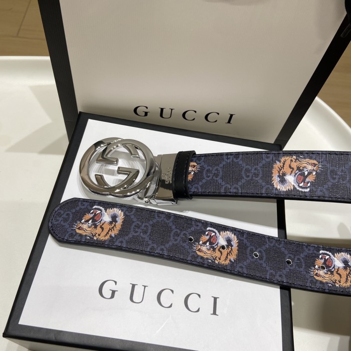Tiger-Head Silver Steel Buckle Belt【Width 3.8cm】 28523805
